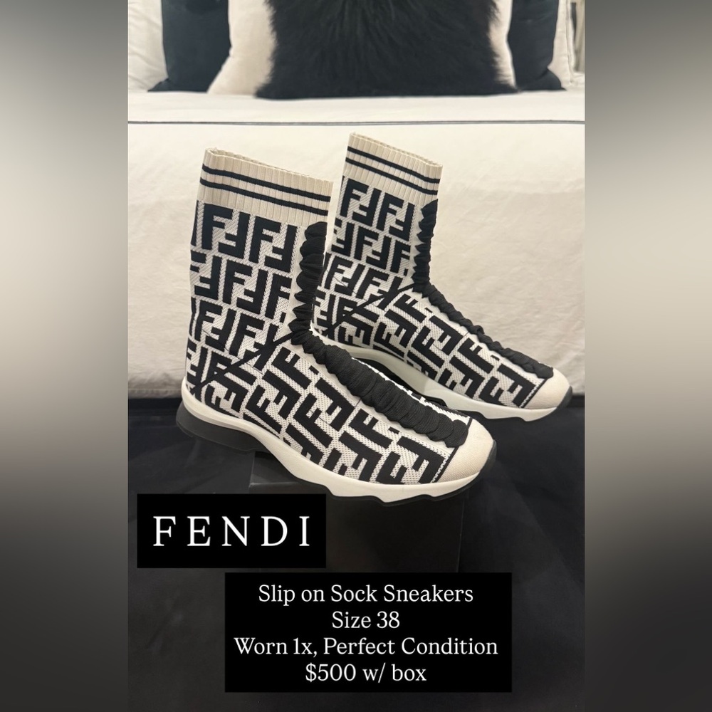Fendi Monogram Black and White High-Top Sneakers